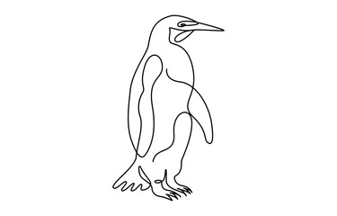 Obraz premium Penguin continuous one line art drawing of vector, One line penguin, sketch. Outline monochrome vector illustration of polar animal isolated on white background,