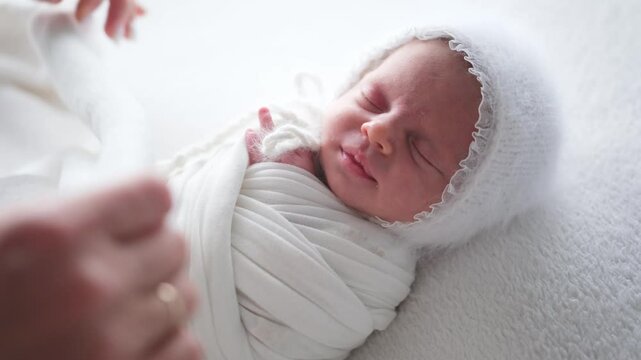Solicitous Mother Covering With A Blanket Her Newborn Baby Girl