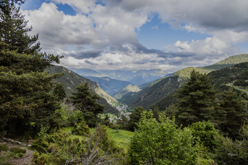 Obraz premium Landscape view of green mountains at summer, Arinsal, Andorra