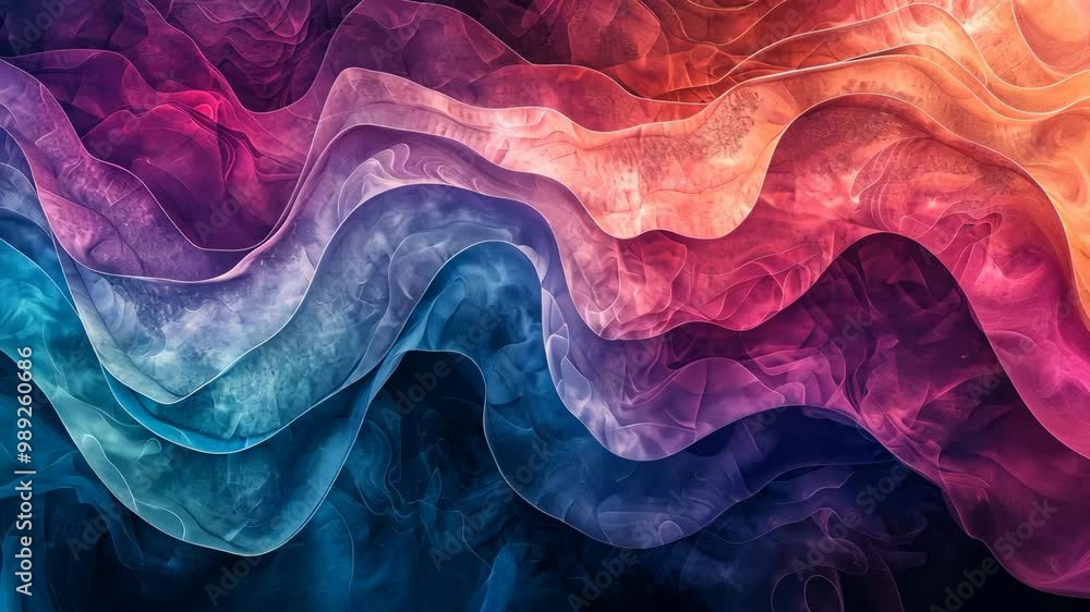 Poster colorful abstract wave patterns flowing smoothly in a mesmerizing display