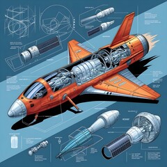 A sketch-like style illustration of a spacecraft with a cutaway design,generative ai