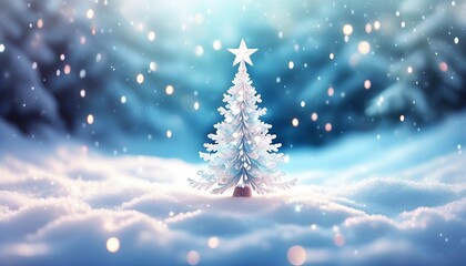 Christmas Tree Star shining brightly with a backdrop of soft, snowy lights. Made with Generative AI Technology