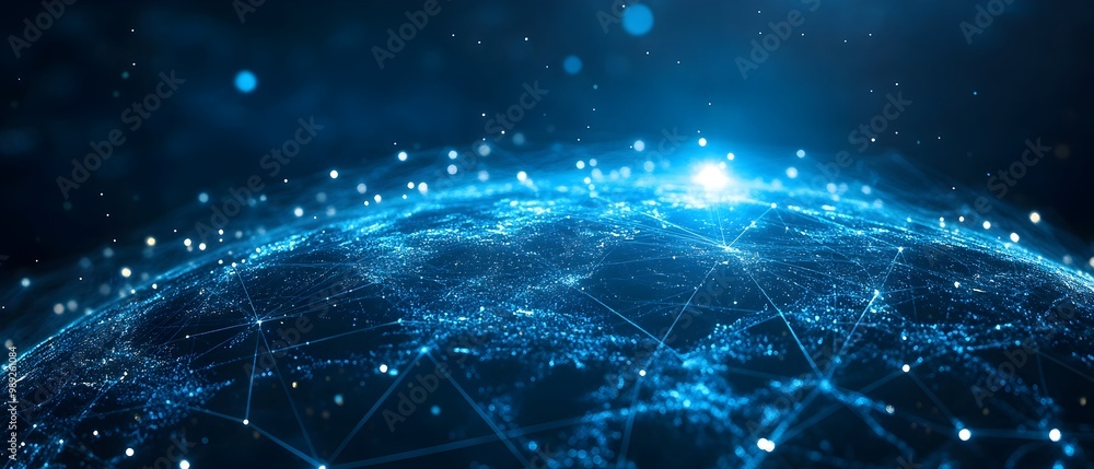 Poster visualizing the interconnected global telecommunication networks that enable internet connectivity a