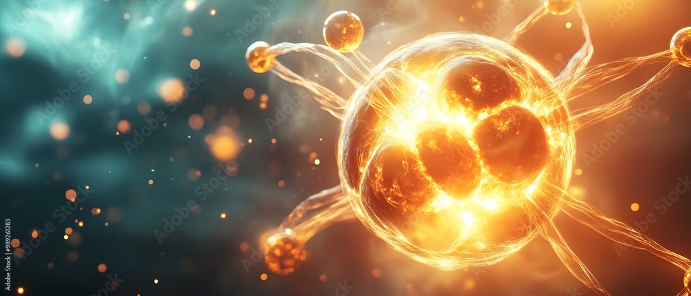 Poster photography concept illustrating the isotopes and elements involved in the nuclear fission process w