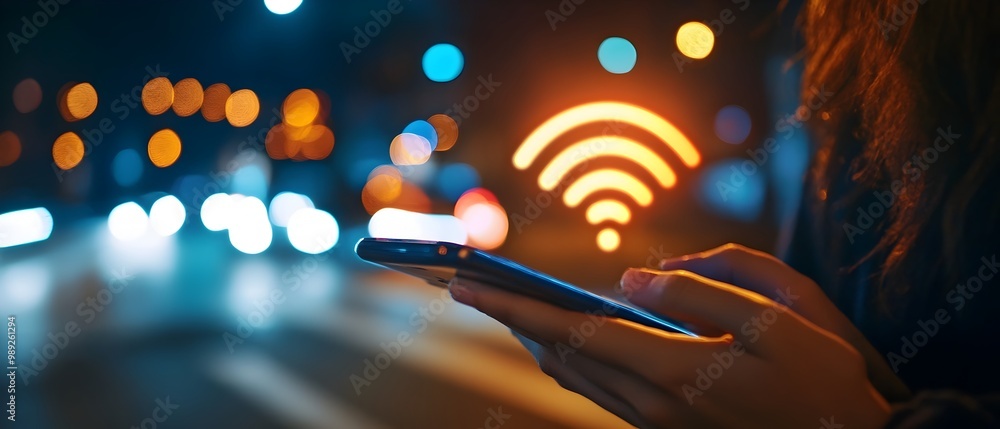 Poster visualizing the convenience and speed of mobile broadband telecommunication for seamless internet ac