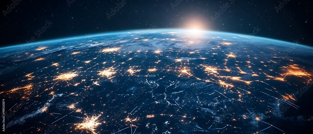 Poster illuminating global connectivity visualizing earth s technological infrastructure from space photogr
