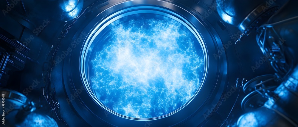 Poster futuristic cooling system for uranium based nuclear reactor preventing meltdowns 3d rendering of the