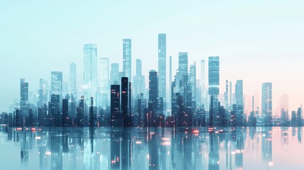 Fototapeta premium Modern City Skyline Reflection at Dusk