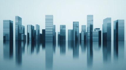 Modern City Skyline Reflection in Calm Water