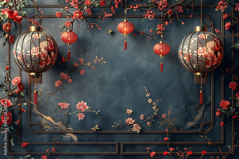 Poster bold card dedicated to chinese festivals featuring a vibrant 2d design with a broad blank space on t