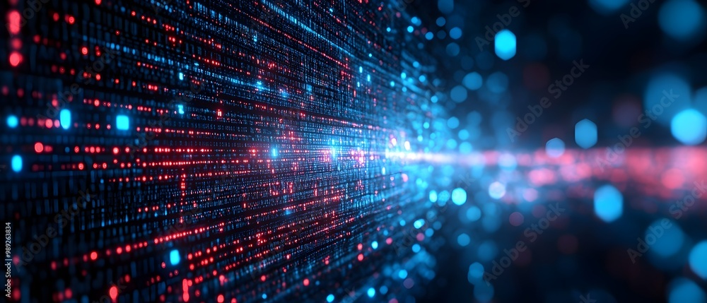 Poster futuristic digital data transfer in telecommunication technology showcasing the shift from tradition