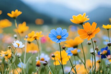 Fototapeta premium Serene Wind-Swept Wildflower Field: A Tranquil Retreat Amidst Nature's Beauty