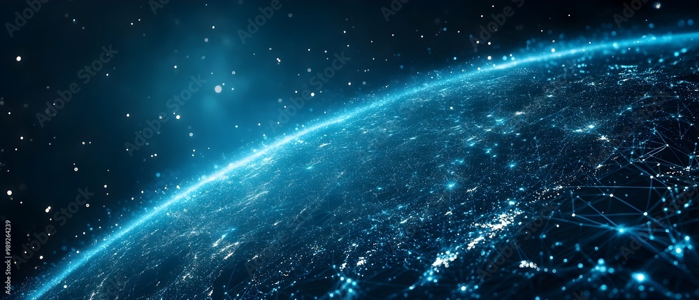 Poster photographic visualization of the vast interconnected global internet infrastructure and data exchan