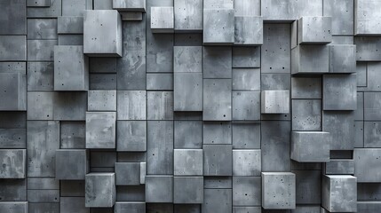 Abstract Grey Concrete Wall With Square Blocks