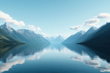 Fototapeta premium Serene Reflections: Tranquil Mountain Lake with Slow-moving Clouds - Concept of Mindfulness and Peace