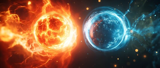 Fototapeta premium Dynamic visual contrast between the processes of nuclear fusion and fission