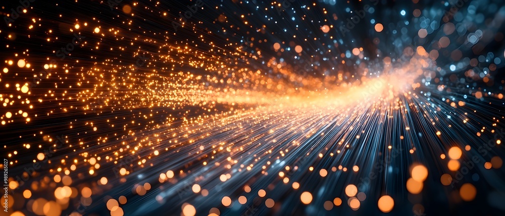Poster fiber optic communication technology visualizing the speed and efficiency of data transfer through o