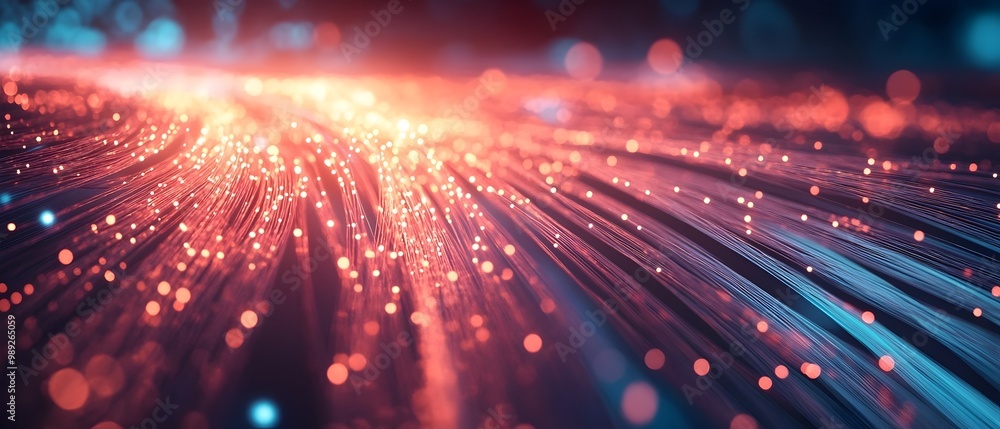 Poster fiber optic data transfer in telecommunication showcasing the speed and reliability of data transmis