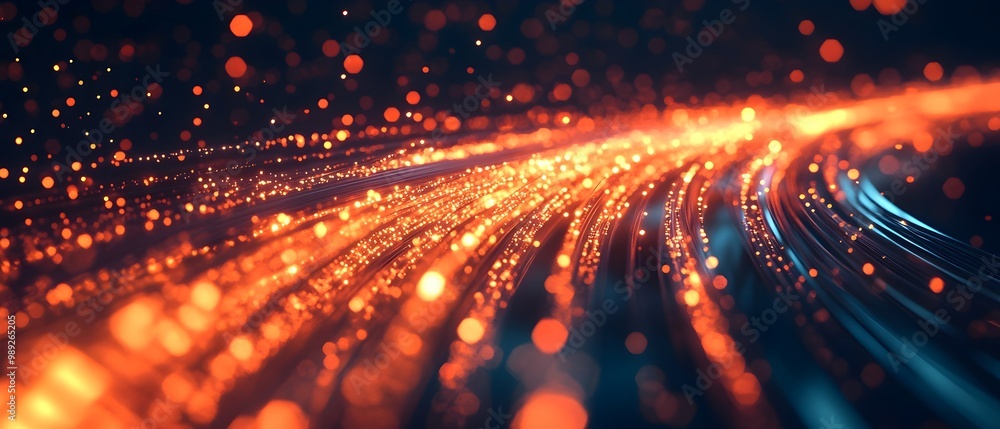 Poster fiber optic networks in telecommunication showcasing high speed data transmission enabled by optical