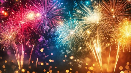 Fototapeta premium A spectacular array of fireworks illuminates the sky, bringing a feeling of celebration and delight.