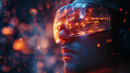 AI technology abstract background. AI generative art creative banner concept in digital glitch style. High tech poster with place for text. Futuristic design element.  