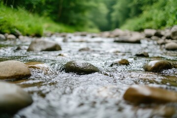 Tranquil River Flowing Over Rocks: A Serene Nature Symphony