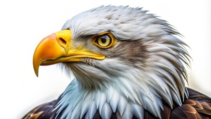 Fototapeta premium Close up of majestic bald eagle staring with intense gaze and blurred background