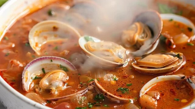 Delicious clam chowder preparation at a coastal kitchen in the heart of summer