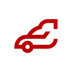 a logo combination of a letter or alphabet or number with car in red color