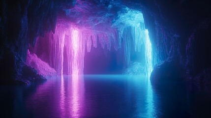 Obraz premium Glowing neon altars illuminating eerie cathedral with spiritual sacred designs pictures