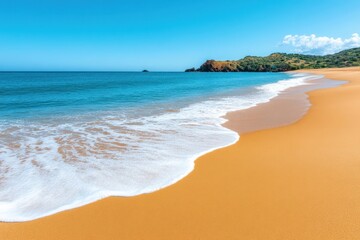 Fototapeta premium Serene Beachscape with Gentle Waves Providing Calm and Peaceful Atmosphere