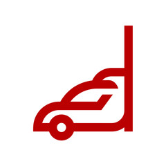 a logo combination of a letter or alphabet or number with car in red color