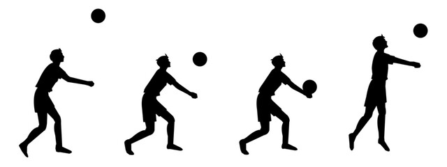 Set of silhouettes of male volleyball athletes with different poses, gestures and movements. vector illustration. isolated on white background.