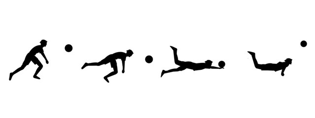 Set of silhouettes of male volleyball athletes with different poses, gestures and movements. vector illustration. isolated on white background.