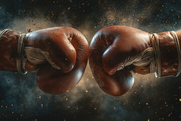 two boxing gloves fighting with dark isolated background generated by AI