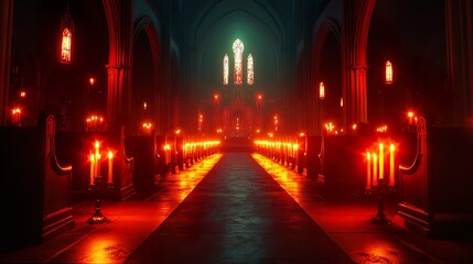 Obraz premium Dark eerie cathedral glowing with neon altars and haunting designs pictures