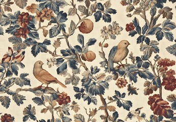 Antique Tapestry with Birds and Flowers