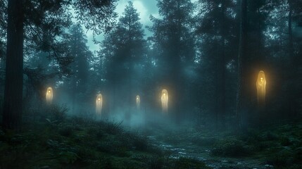 Obraz premium Neon altars glowing within eerie dark cathedrals sacred architectural designs pictures