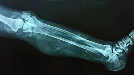 Naklejka premium Detailed X-ray Image Revealing Fractured Tibia Bone Structure - Medical Diagnosis Concept