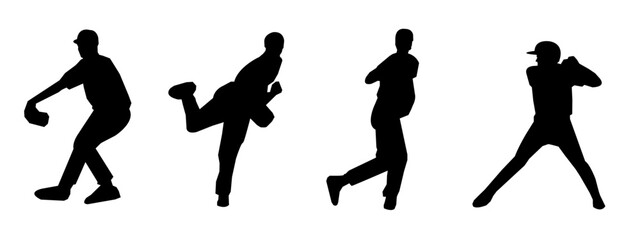 Set of silhouettes of female and male Baseball players. Different poses. Baseball icon vector. Isolated on a white background.