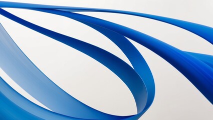 Abstract blue ribbons forming dynamic shapes on white