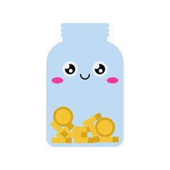 Cute jar with coins. Piggy bank Flat vector illustration.