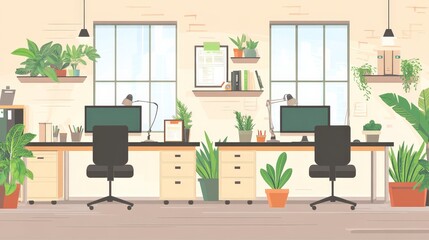 Cozy and Productive Workspace with Lush Greenery