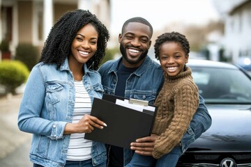 A family of three, a man and two children, are smiling