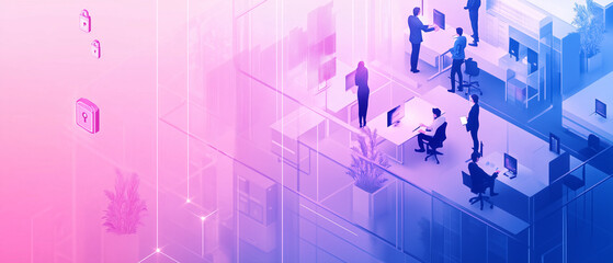 Fototapeta premium Office Relationships & Communication: Illustrated Concepts of Workplace Interactions, Teamwork, and Effective Dialogue