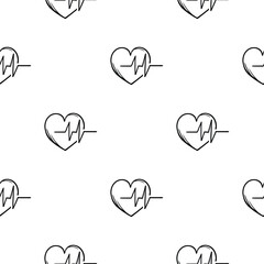 Simple black and white seamless pattern with cardiogram and heart icon. Editable vector background related to diseases, flu, coronavirus, epidemic and quarantine