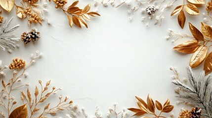 Elegant golden and frosty foliage frame for seasonal decor
