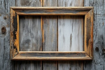 Rustic wooden frame on weathered wooden background