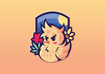 Cute Chicken Mascot Badge with Flower