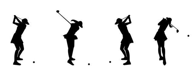 Set collection of silhouettes of male and female golfers. Golf player ready. black and white silhouette, suitable for website design, logos, illustrations and more.